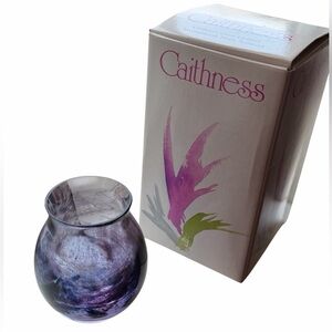Caithness Glass Hand Blown Purple & White Swirl Vase